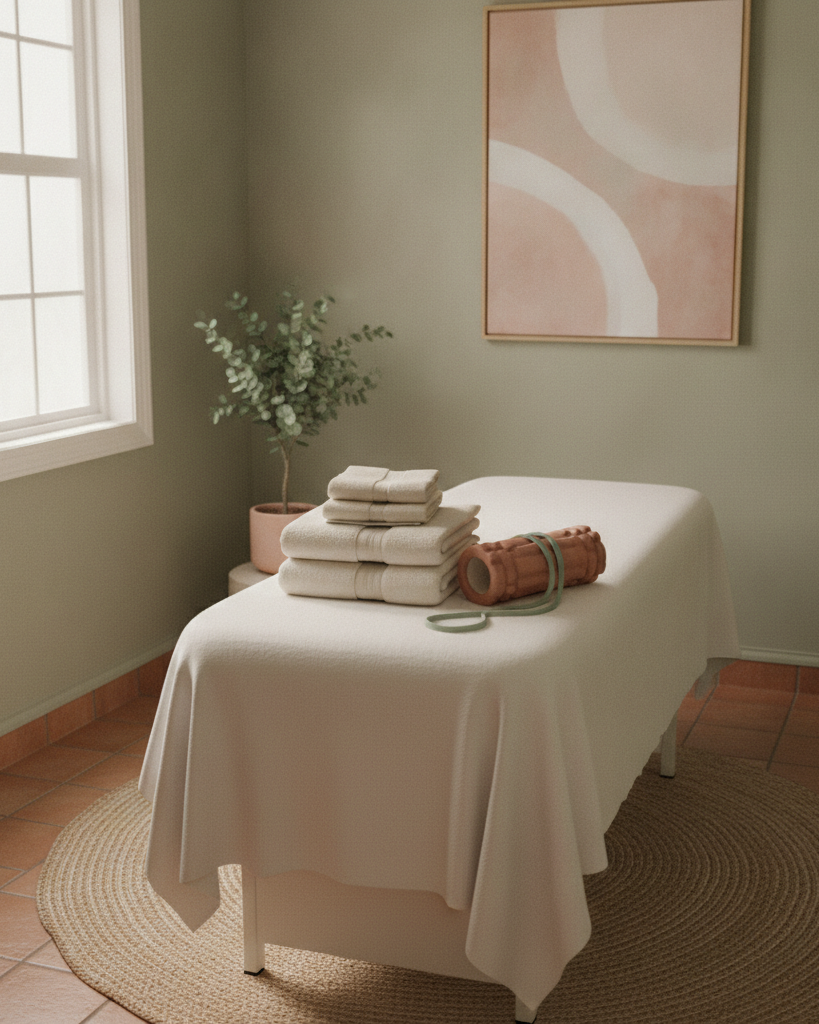 A calm, light-filled physiotherapy treatment room