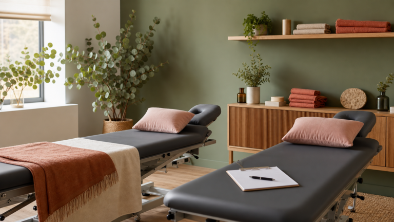 physio associate vs employee comparison, two physiotherapy treatment tables in a clinic