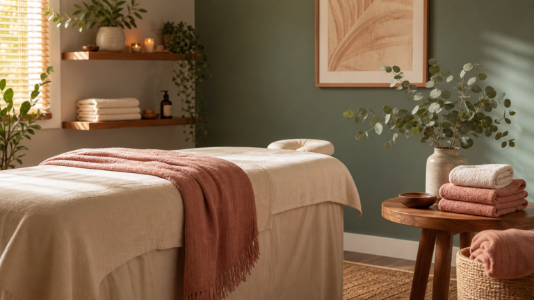 Massage therapy treatment room with massage table, illustrating when massage therapists register for HST